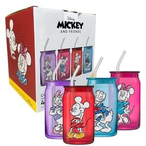 Joy Jolt Disney Mickey Mouse & Friends Color Sketch Tumbler Glasses with Lids